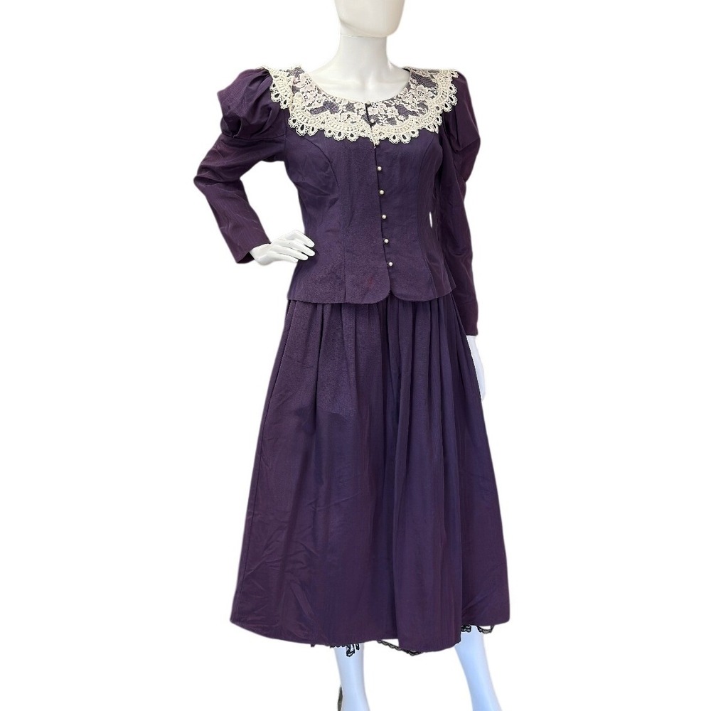 Scott McClintock 80s Lace Collar Skirt Set Victorian Style Party Dress Vintage